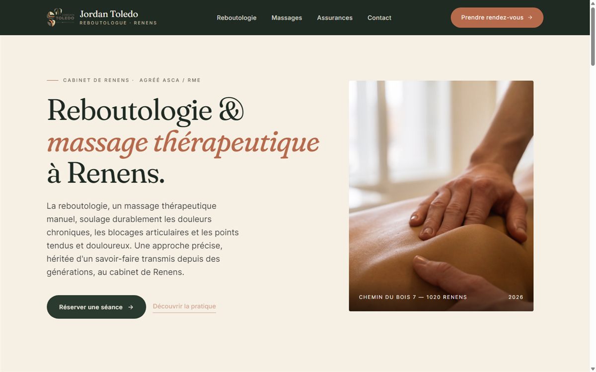 Jordan Toledo, reboutologue et massage thérapeutique à Renens